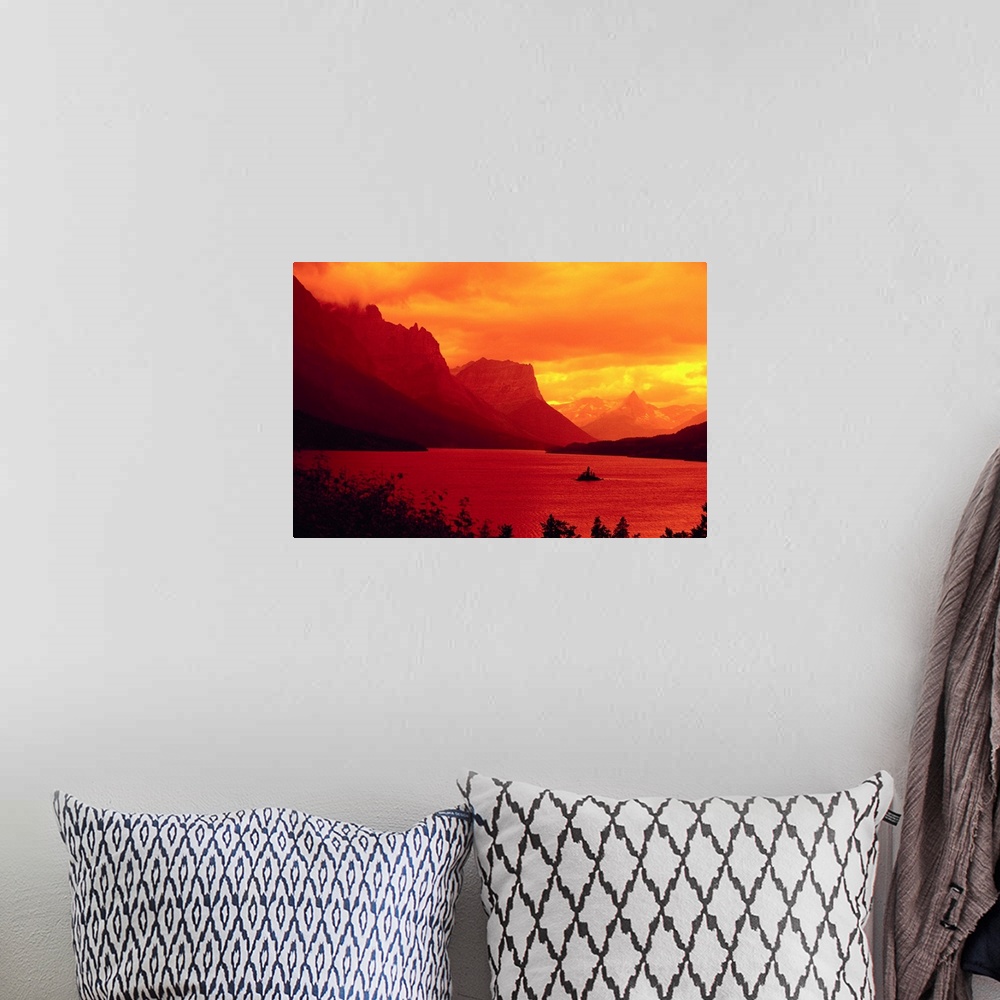 A bohemian room featuring Sunset Over Lake In Glacier National Park