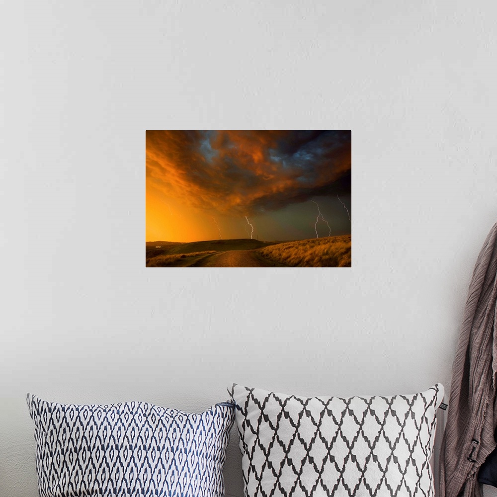 A bohemian room featuring Thunderstorm And Orange Clouds At Sunset