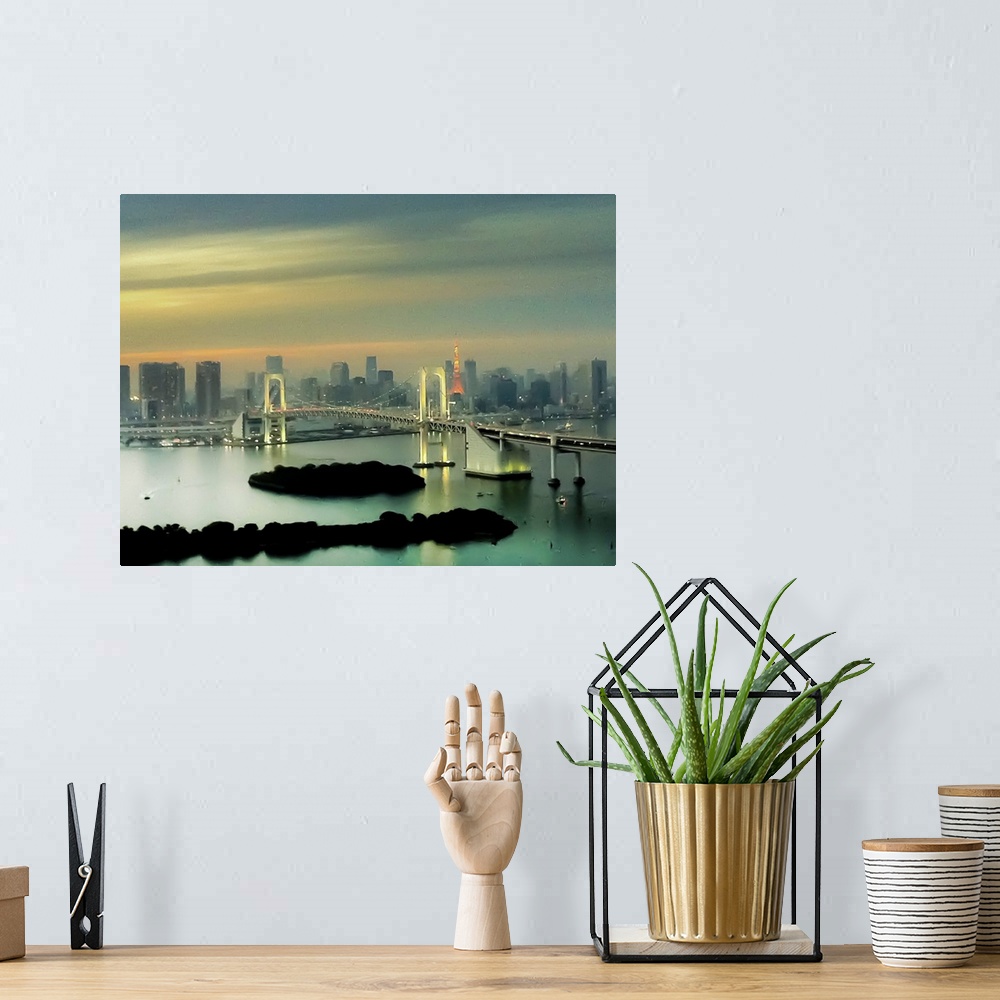A bohemian room featuring Tokyo cityscape.