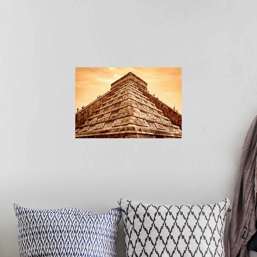 A bohemian room featuring Tourists Climb The Pyramid Of Kukulcan