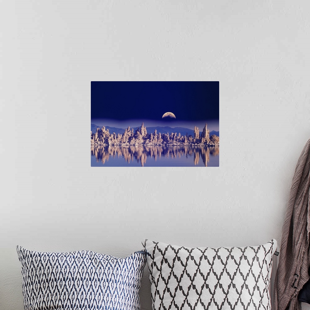 A bohemian room featuring USA, CA, Mono Lake, tufas and moon (Digital Composite)