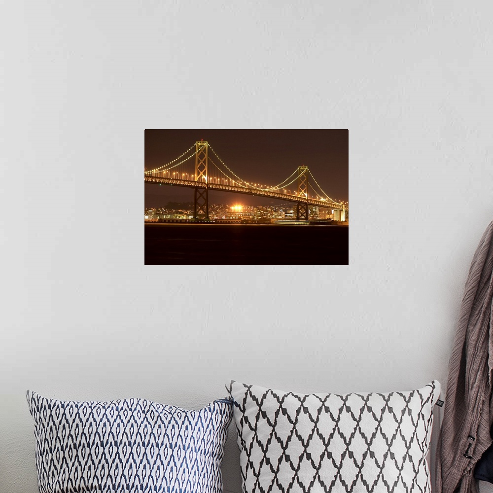 A bohemian room featuring USA, California, San Francisco, Bay Bridge, night