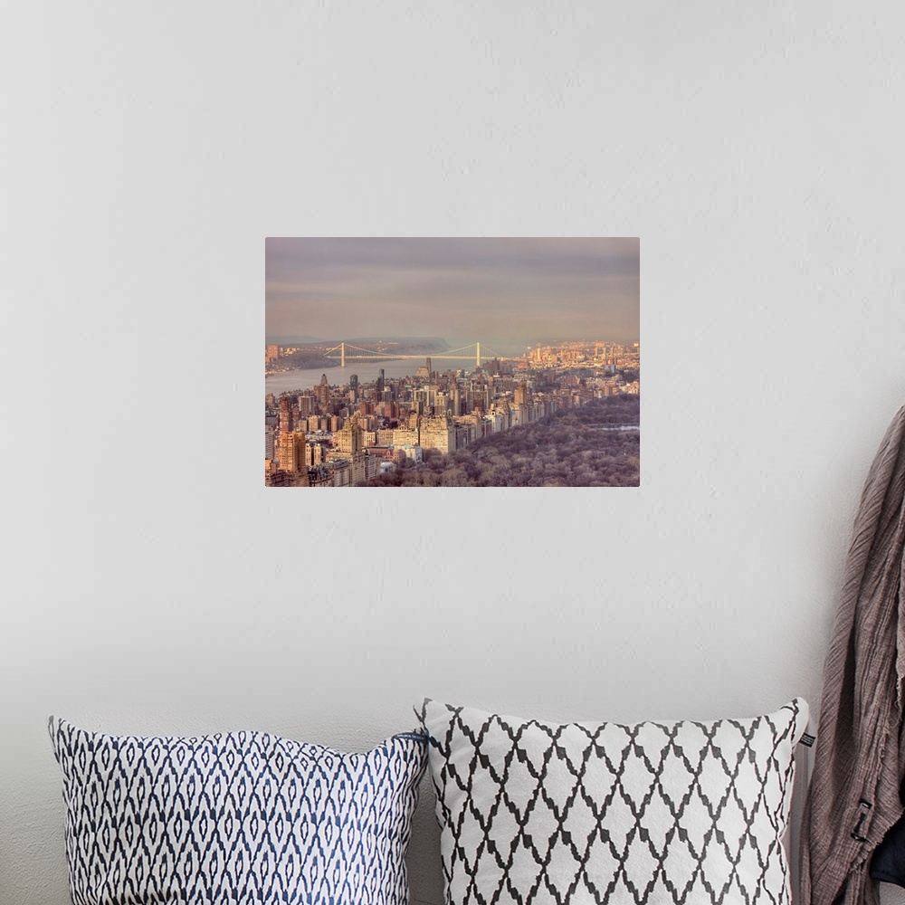 A bohemian room featuring View of George Washington Bridge and Upper Manhattan on winter afternoon.