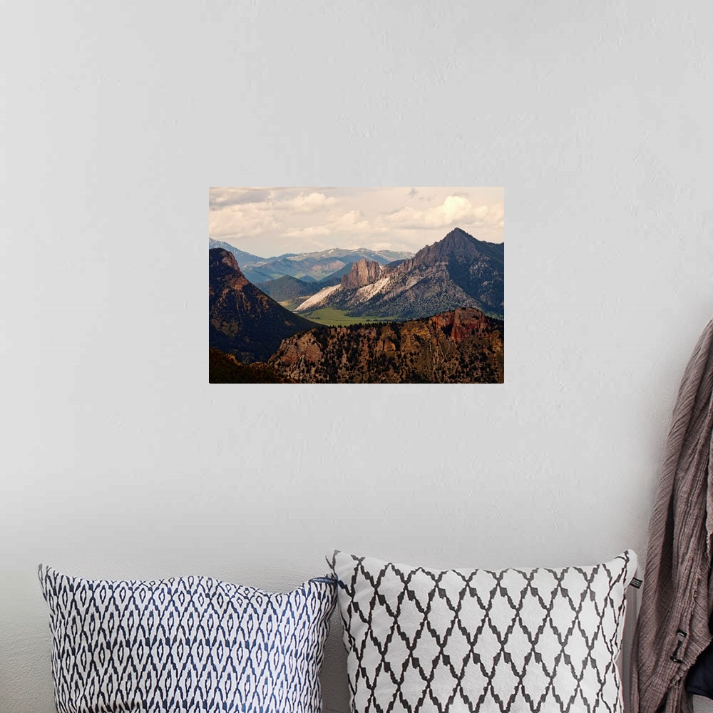 A bohemian room featuring View of Yellowstone mountain range from national park.