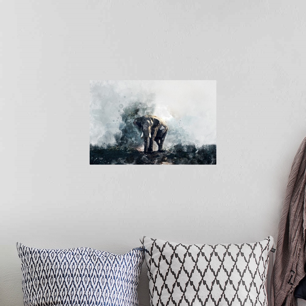 A bohemian room featuring Watercolor Elephant