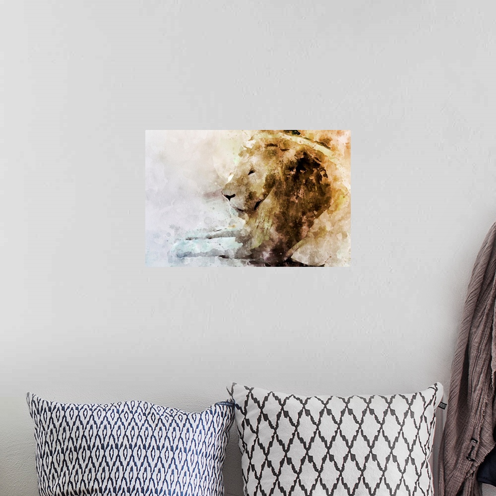A bohemian room featuring Watercolor Lion