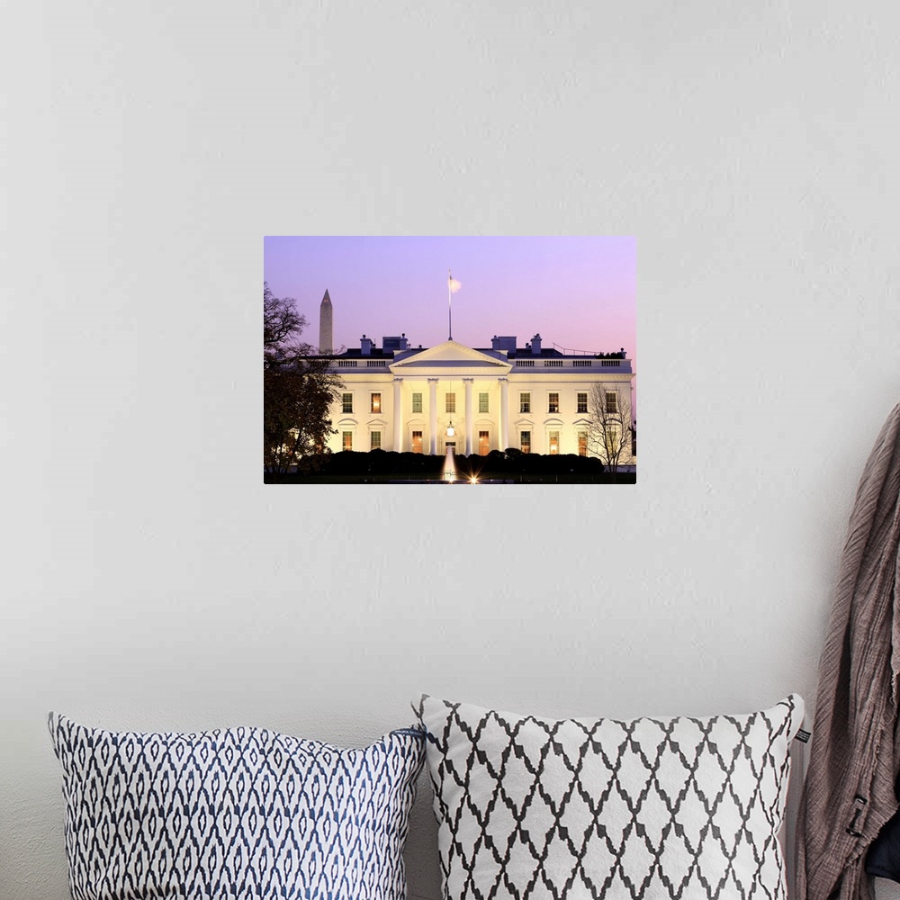 A bohemian room featuring White House, Washington DC at sunset