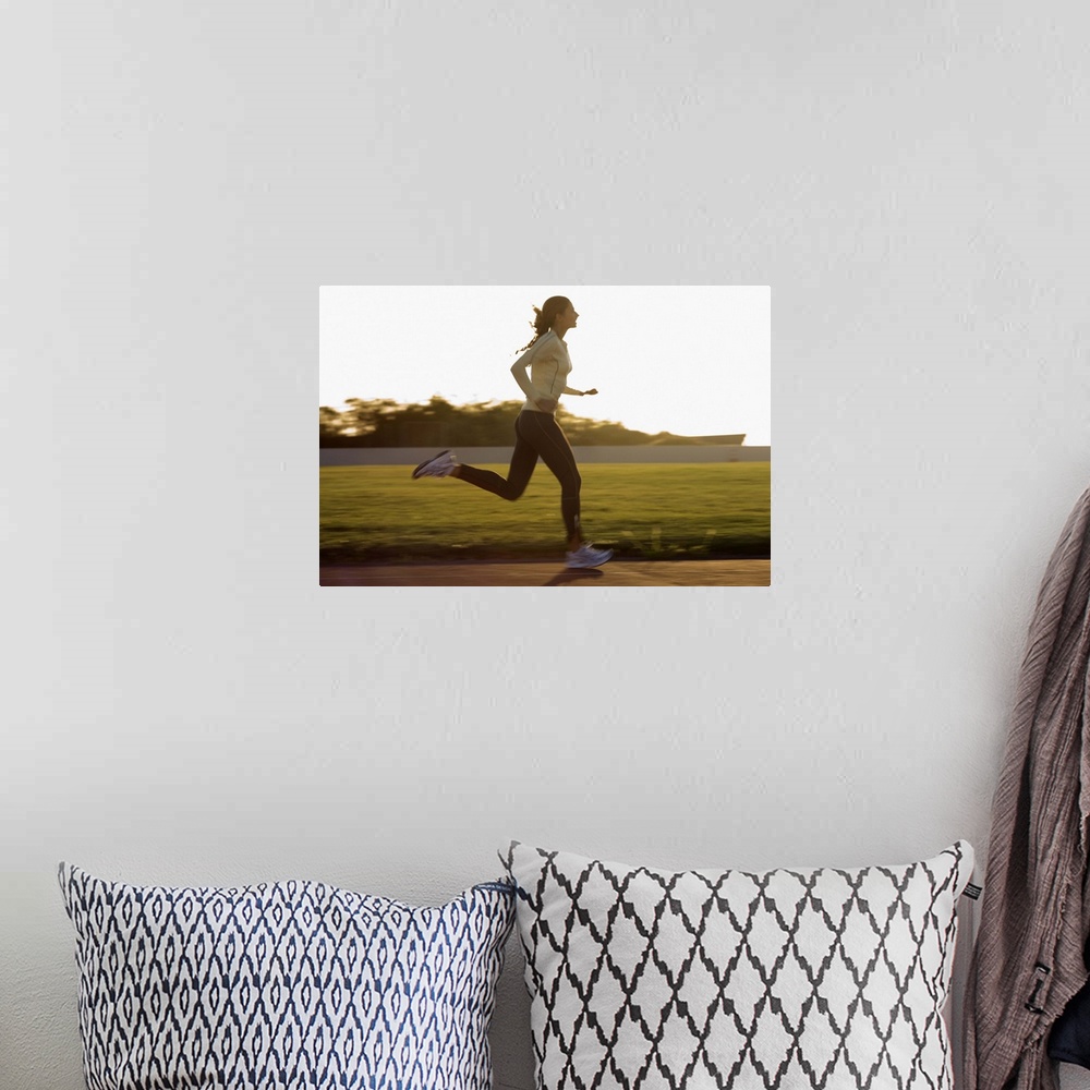 A bohemian room featuring Woman running