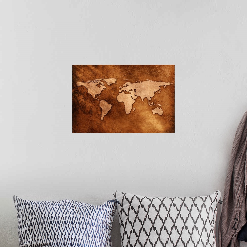 A bohemian room featuring World map on textured background