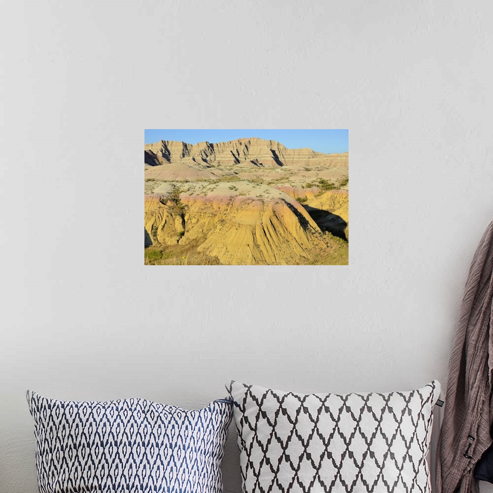 A bohemian room featuring The Yellow Mounds, part of the Badlands National Park in South Dakota.