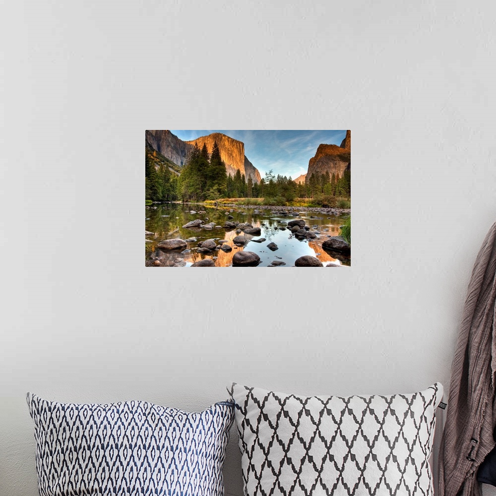 A bohemian room featuring Yosemite valley in the Merced river