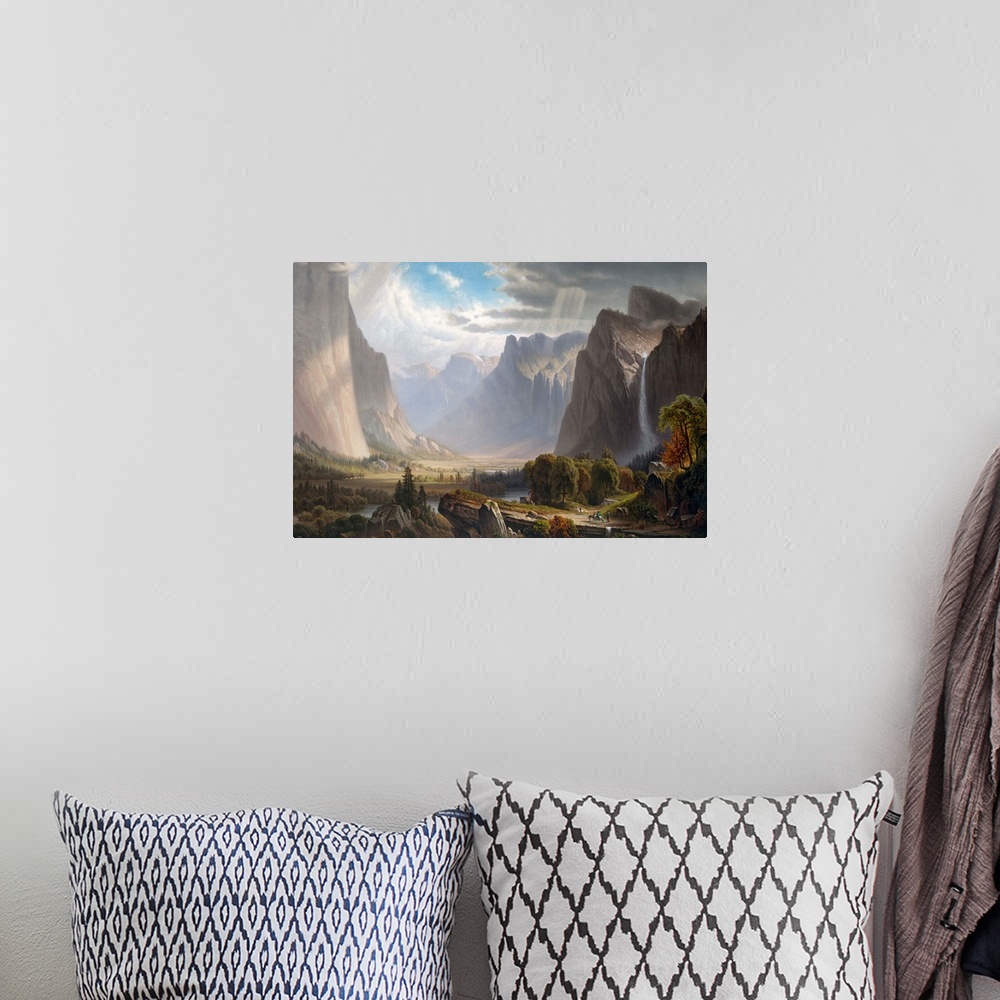A bohemian room featuring Yosemite Valley with Bridal Falls and Half-Dome in the Distance, chromolithograph after a paintin...