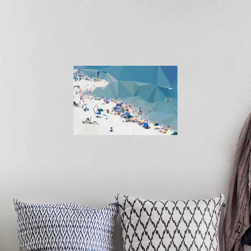 A bohemian room featuring Geometric landscape of a crowded beach.