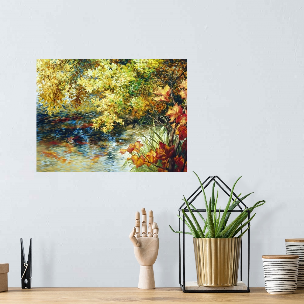 A bohemian room featuring Creek and Fall Trees