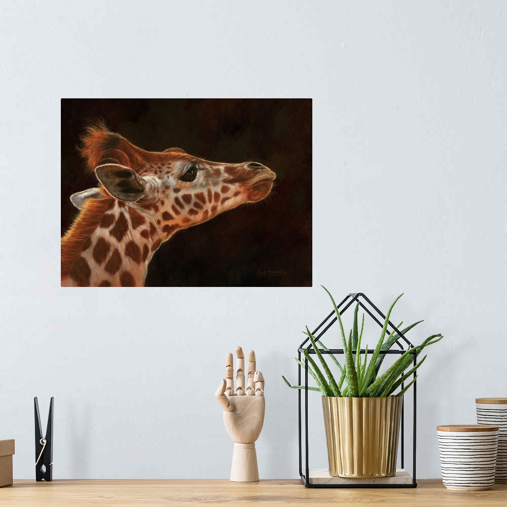 A bohemian room featuring Giraffe Portrait