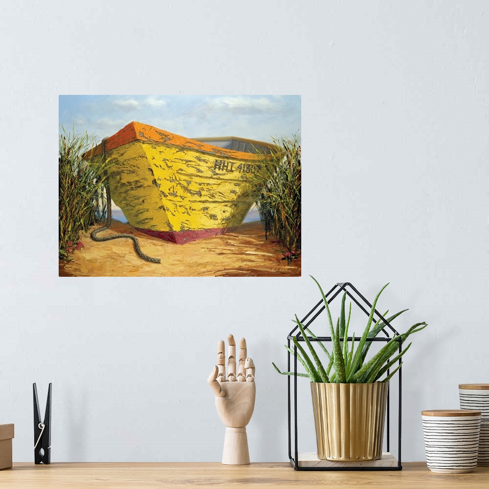 A bohemian room featuring Yellow and Orange Rowboat