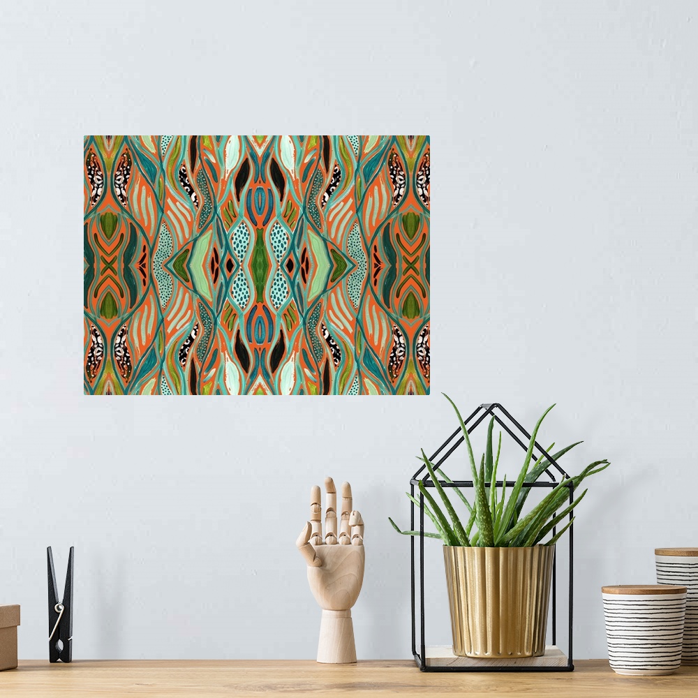A bohemian room featuring Abstract Print 3 Repeat