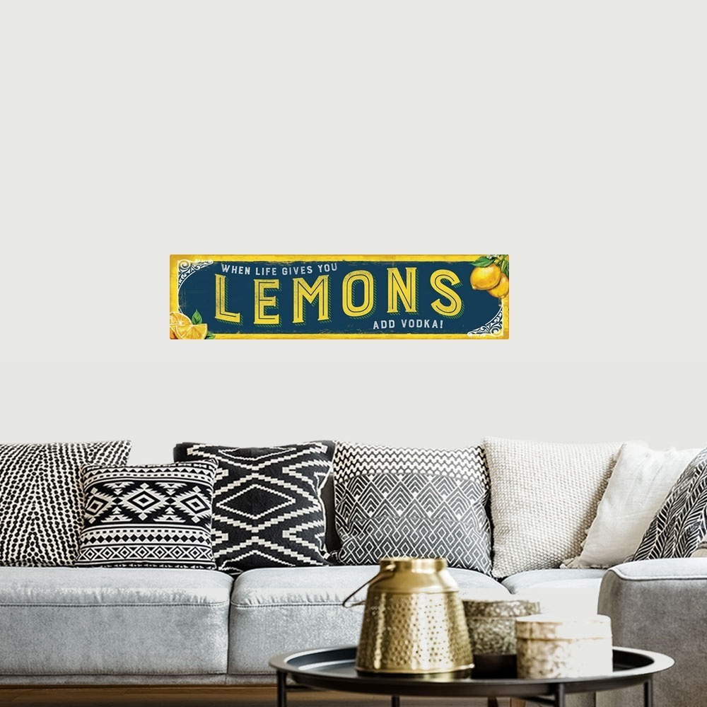 A bohemian room featuring Tin Sign - Lemons