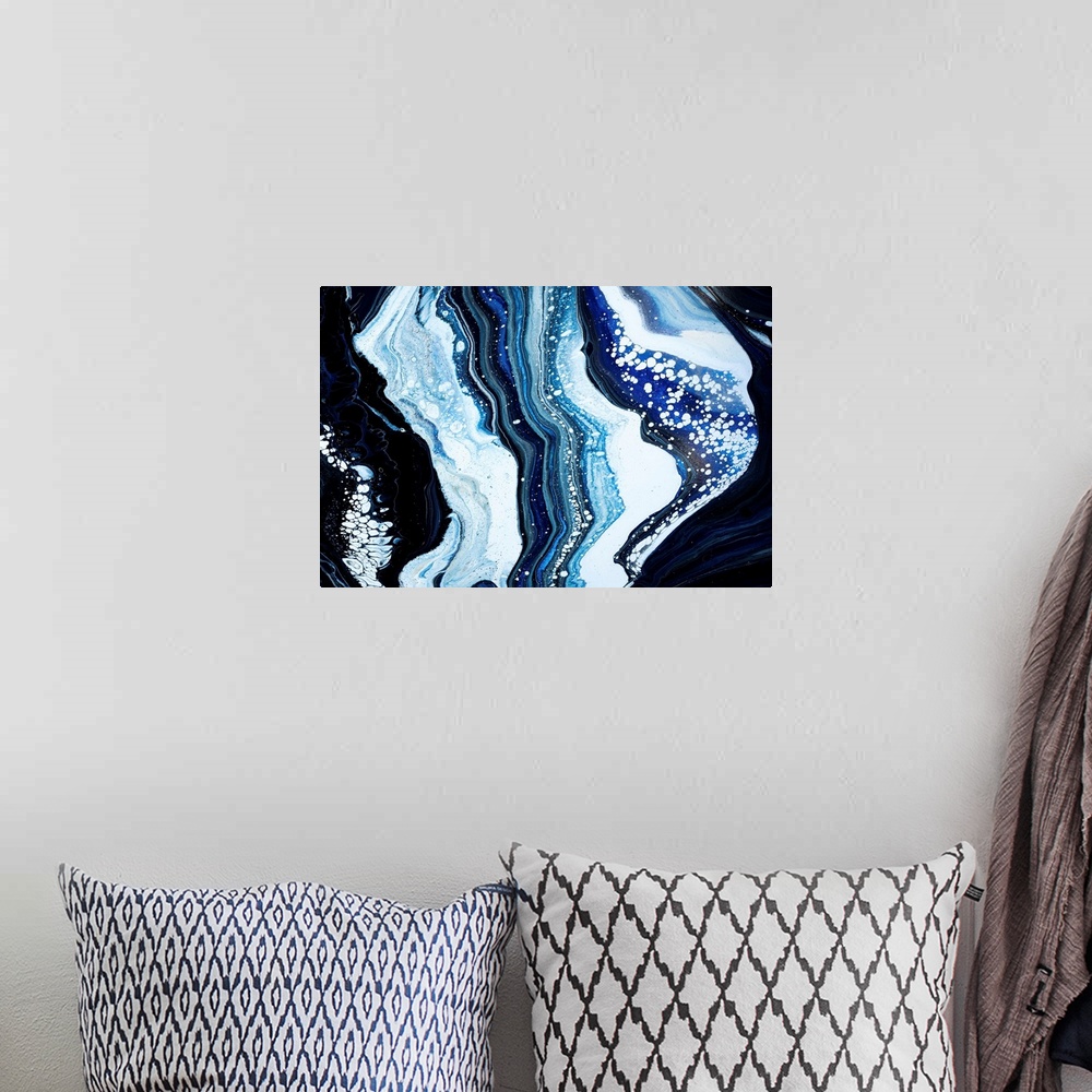 A bohemian room featuring White And Blue Abstract 40