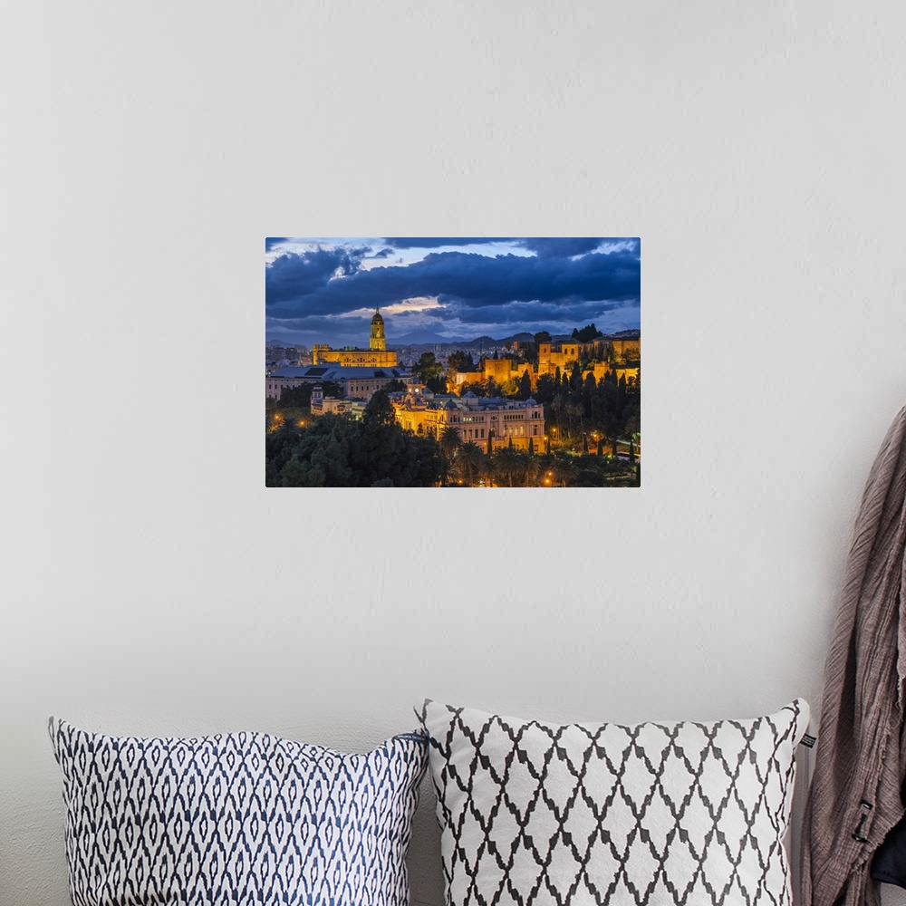 A bohemian room featuring Alcazaba, Cathedral and City Hall, Malaga City, Andalusia, Spain.