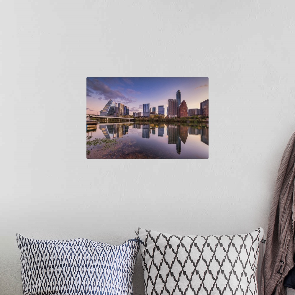A bohemian room featuring Austin Skyline Reflecting in Colorado River, Texas, USA