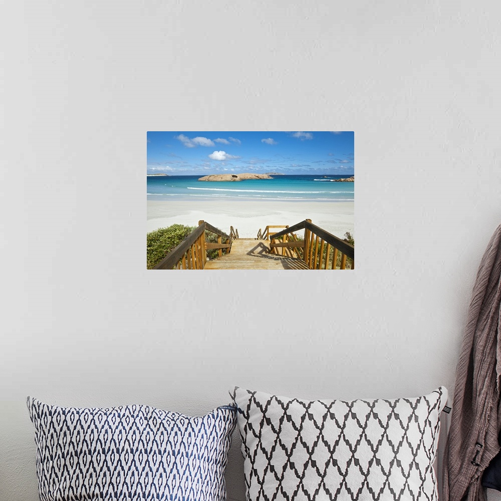 A bohemian room featuring Australia, Western Australia, Esperance. View along boardwalk down to Twilight Beach.