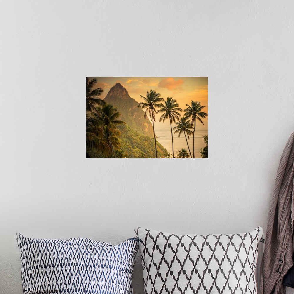 A bohemian room featuring Caribbean, St Lucia, Petit (near) and Gros Piton Mountains (UNESCO World Heritage Site)