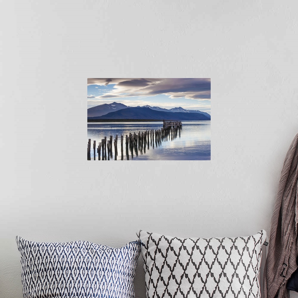A bohemian room featuring Chile, Magallanes Region, Puerto Natales, Seno Ultima Esperanza bay, landscape