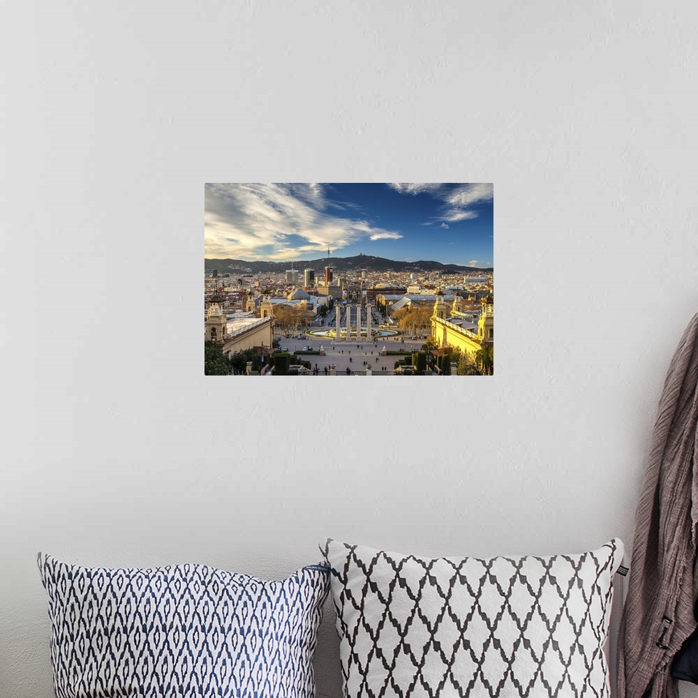 A bohemian room featuring City skyline at sunset from Montjuic, Barcelona, Catalonia, Spain