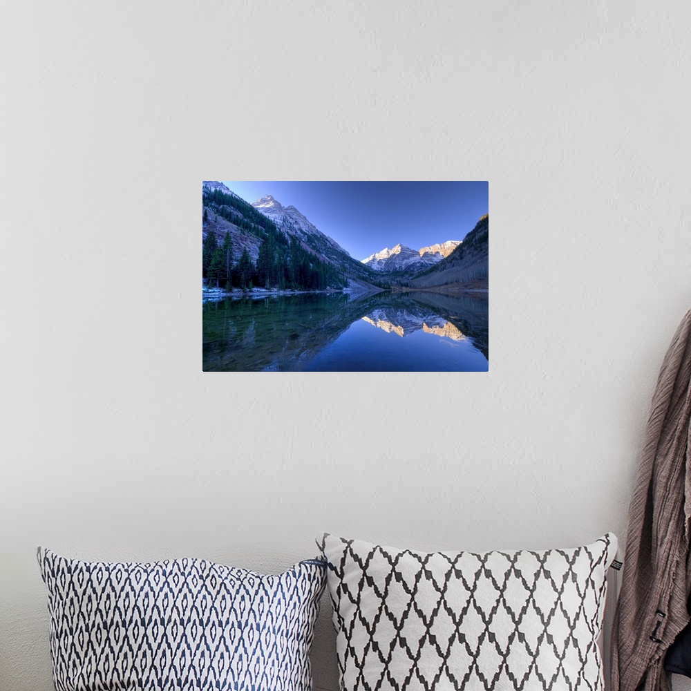 A bohemian room featuring Colorado, Maroon Bells Mountain reflected in Maroon Lake