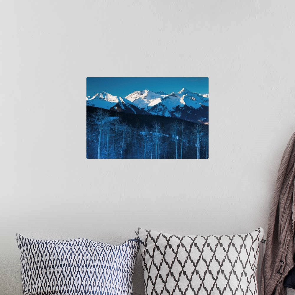 A bohemian room featuring USA, Colorado, Telluride, morning view of the San Miguel Mountains