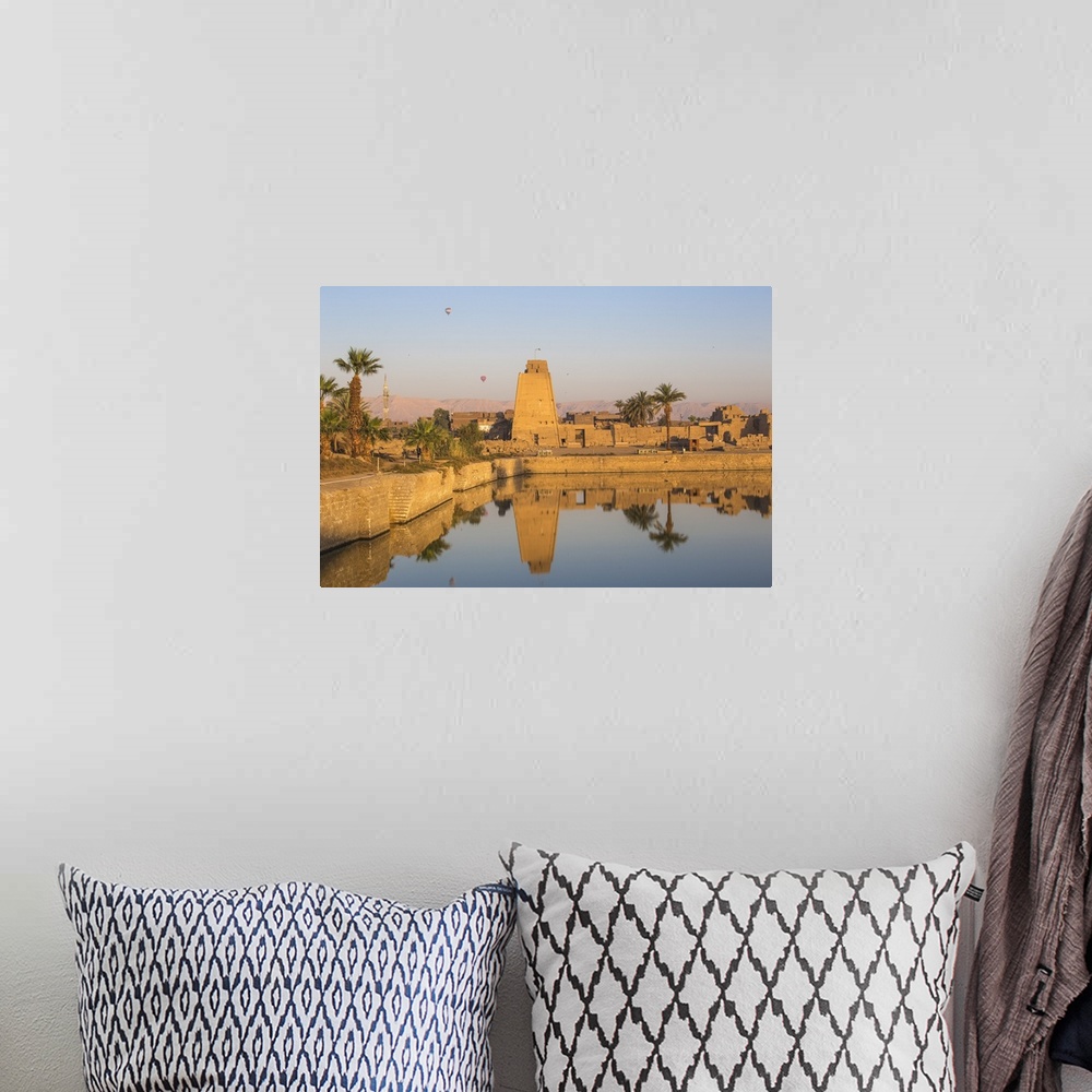 A bohemian room featuring Egypt, Luxor, Karnak Temple, Hot air balloons rise over the Sacred Lake