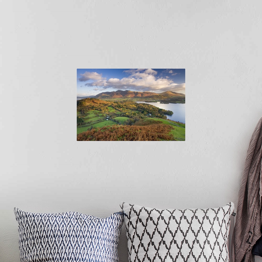 A bohemian room featuring Elevated view of Derwent Water, Keswick and Skiddaw from Cat Bells, Lake District National Park, ...