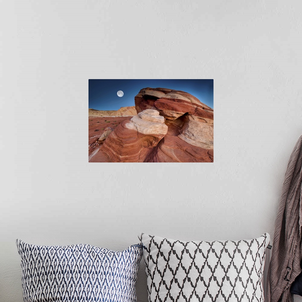 A bohemian room featuring Full Moon Over Rock Formations, Valley Of Fire State Park, Nevada