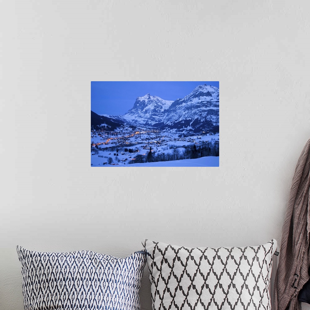 A bohemian room featuring Grindelwald, Wetterhorn mountain (3692m), Jungfrau region, Bernese Oberland, Swiss Alps, Switzerland