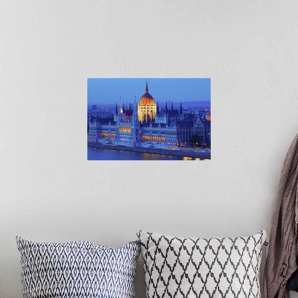 A bohemian room featuring Hungarian Parliament Building at Dusk, Budapest, Hungary, East Central Europe
