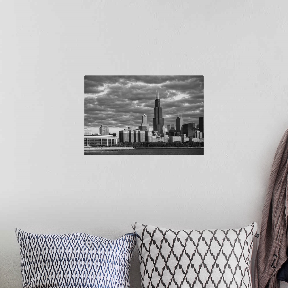 A bohemian room featuring USA, Illinois, Midwest, Cook County, Chicago, Shedd Aquarium and skyline.