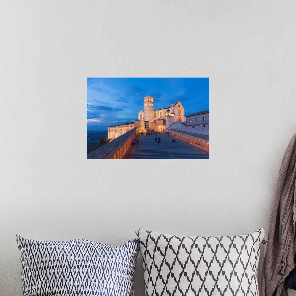 A bohemian room featuring Europe,Italy,Perugia distict,Assisi. The Basilica of St. Francis at dusk.