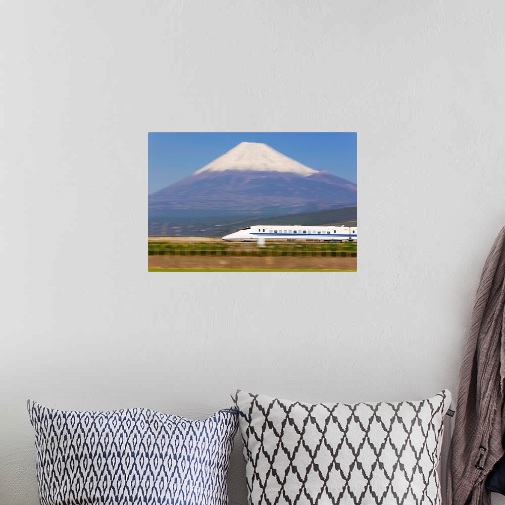 A bohemian room featuring Japan, Houshu, Shinkansen (Bullet train) which reaches speeds of up to 300km/h passing Mount Fuji...