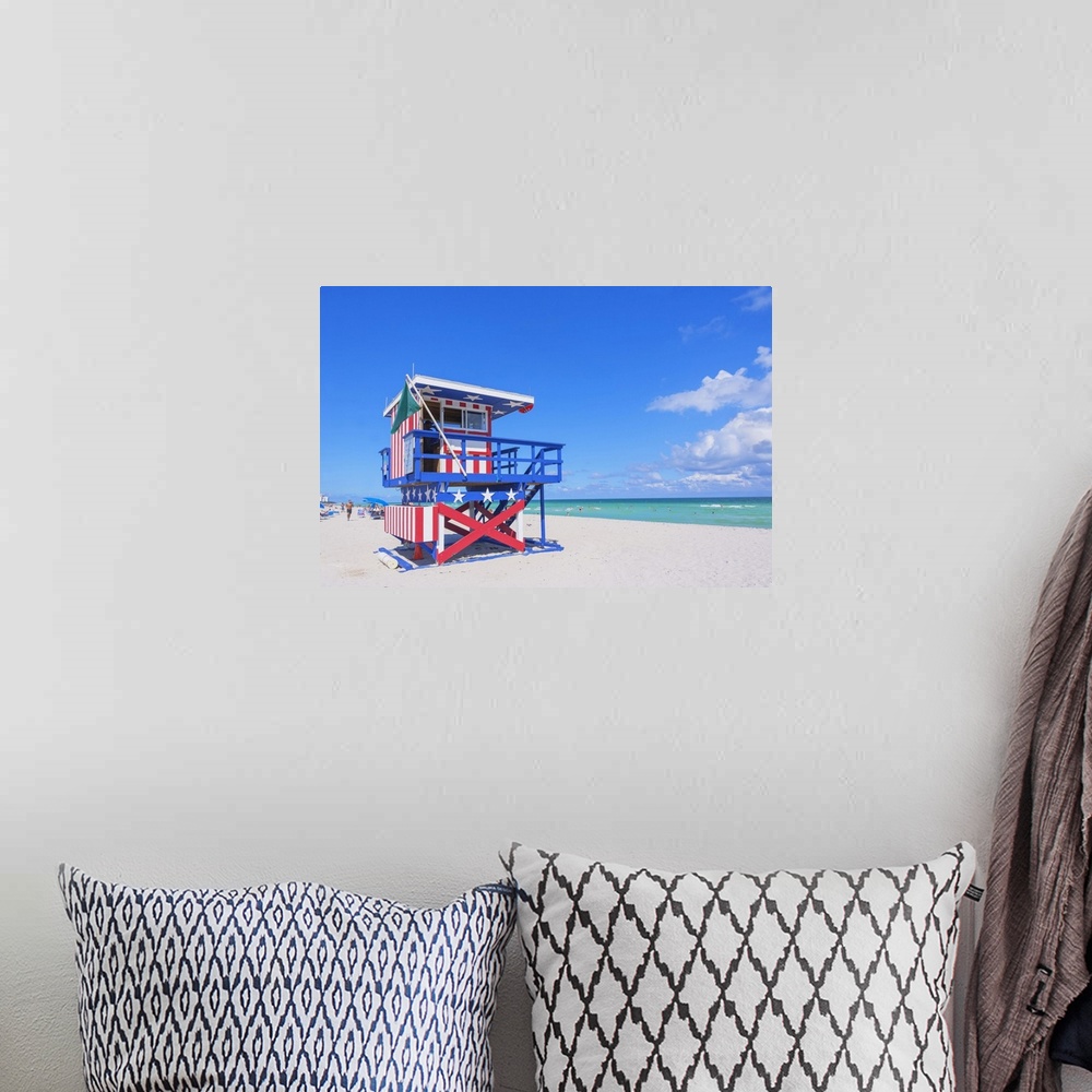 A bohemian room featuring Lifeguard beach hut, Miami beach, Miami, Florida, USA.