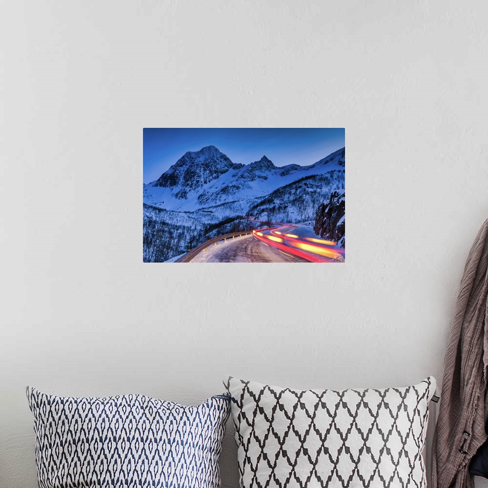 A bohemian room featuring Light Trails on Mountain Pass, Senja, Norway