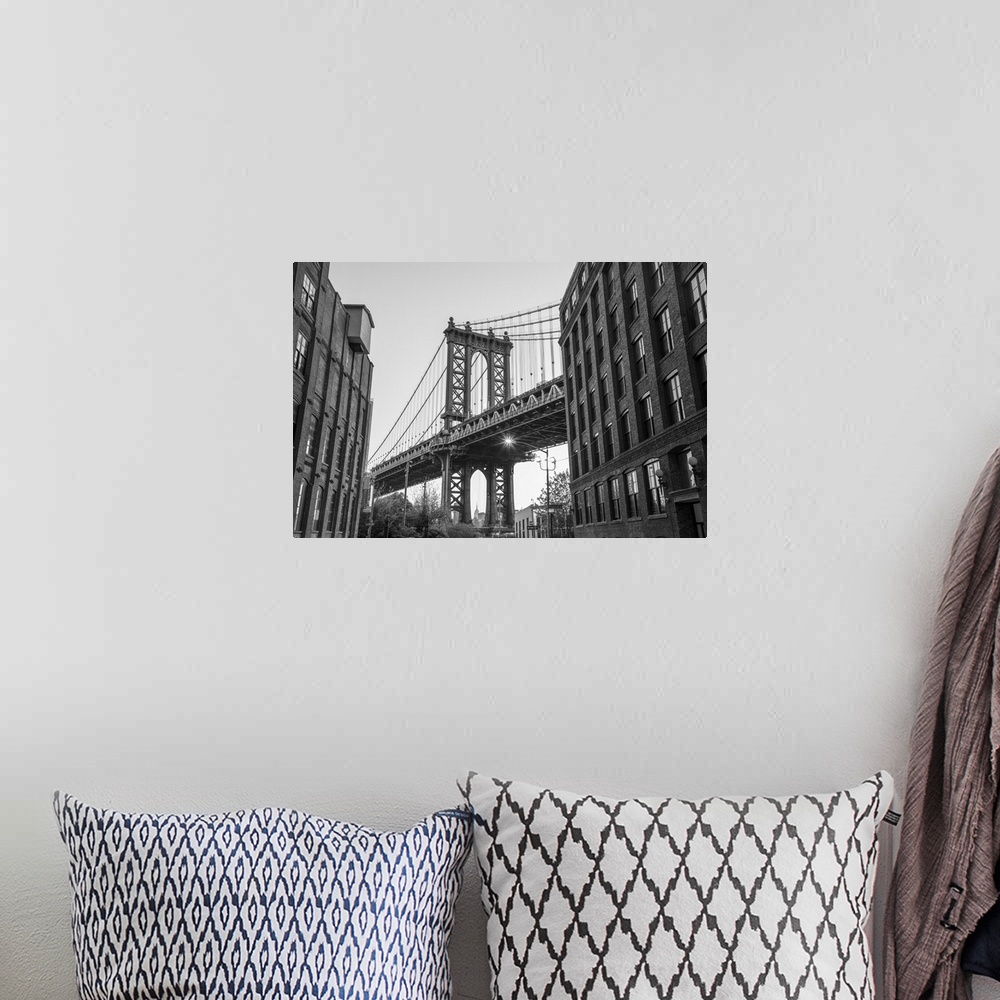 A bohemian room featuring Manhattan Bridge from DUMBO, Brooklyn, New York City, USA