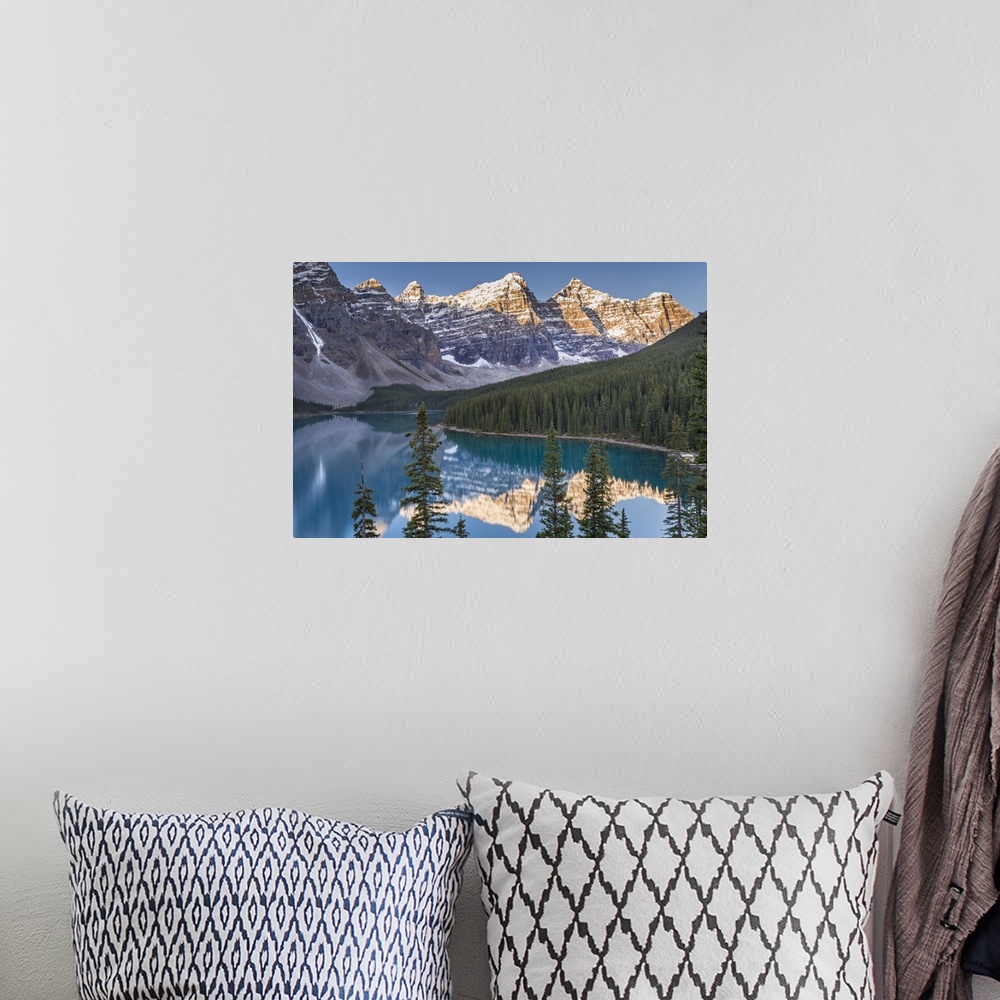 A bohemian room featuring Moraine Lake and the Valley of the Ten Peaks, Rockies, Banff National Park, Alberta, Canada. Autu...