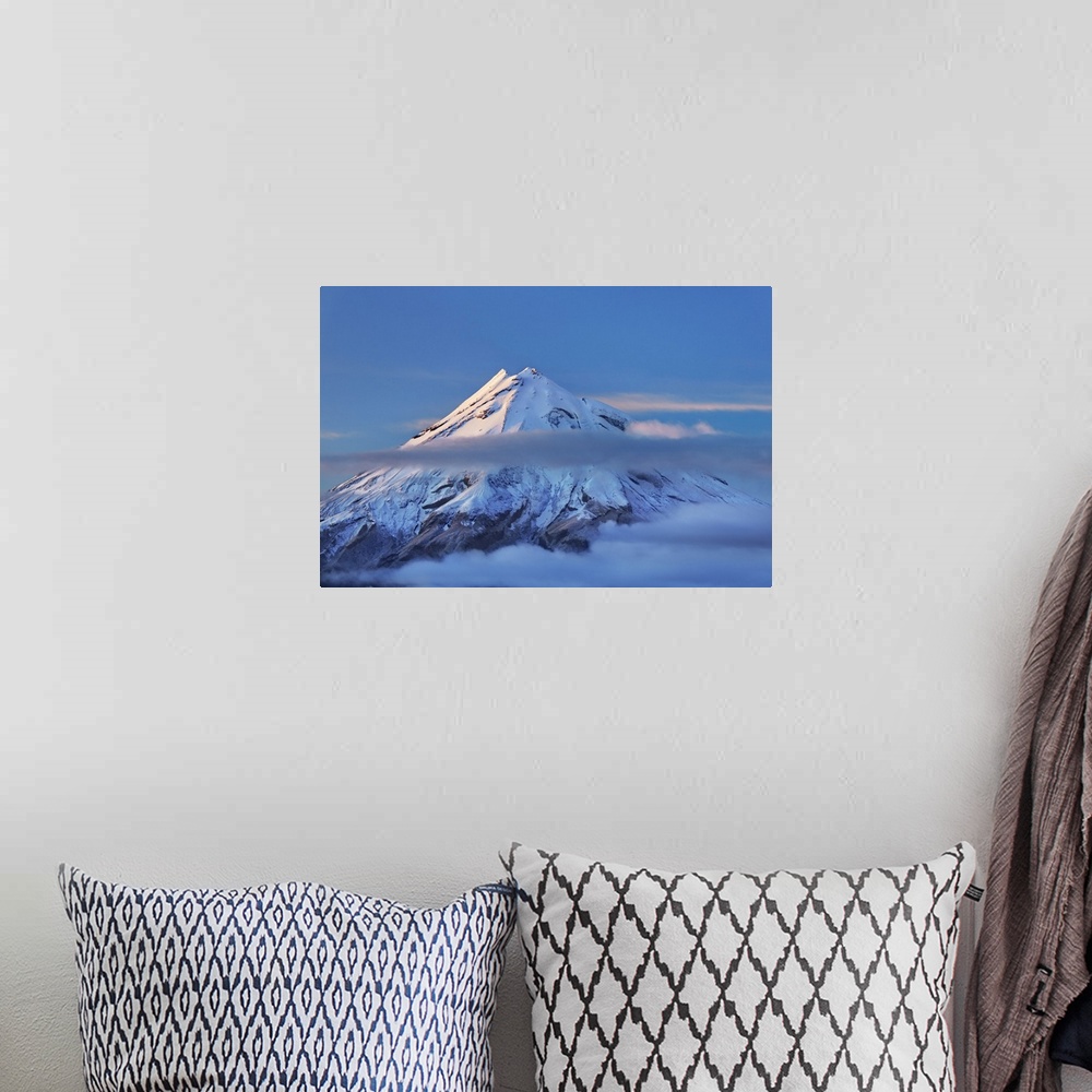 A bohemian room featuring Mountain impression Taranaki (Mount Egmont). New Zealand, North Island, Taranaki, New Plymouth, L...