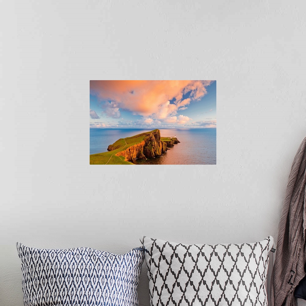 A bohemian room featuring Neist Point Lighthouse At Sunset, Isle Of Skye, Scotland
