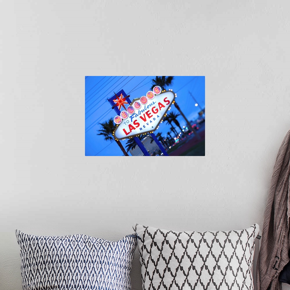 A bohemian room featuring USA, Nevada, Las Vegas, Welcome to Fabulous Las Vegas Sign, defocussed
