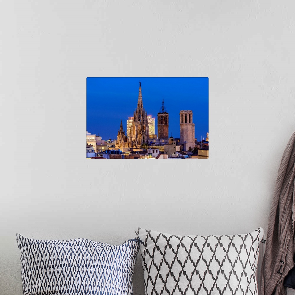 A bohemian room featuring Night view of Cathedral of Santa Eulalia, Barcelona, Catalonia, Spain