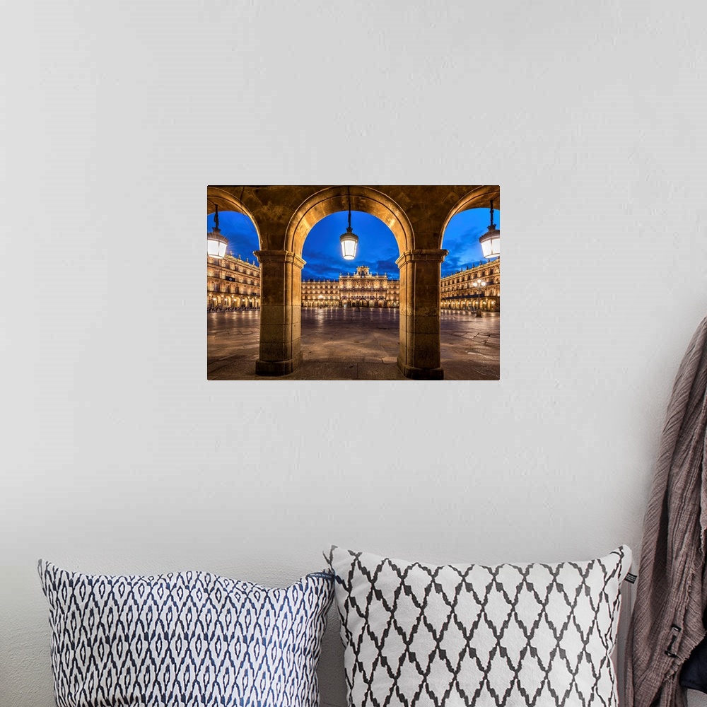 A bohemian room featuring Night View Of Plaza Mayor, Salamanca, Castile And Leon, Spain