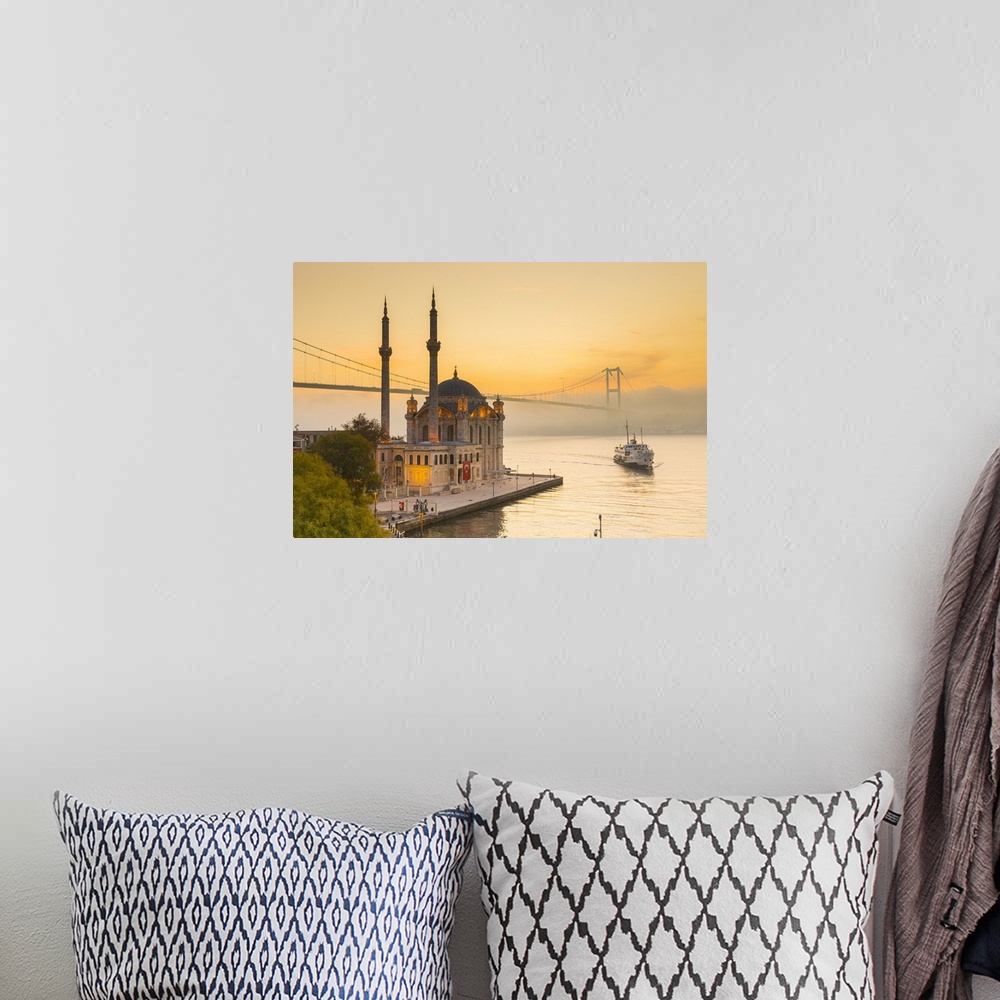 A bohemian room featuring Ortakoy Camii (Mosque) and the Bosphorus Bridge, Ortakoy, Istanbul, Turkey