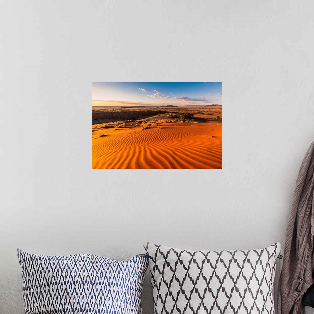 A bohemian room featuring Namib-Naukluft National Park, Namibia, Africa. Ripples Of Sand On A Petrified Dune At Sunset.
